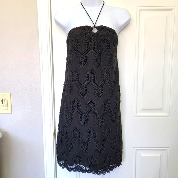 House Of Harlow 1960 Revolve Black Crochet Lace Halter Mini Dress Medium - Picture 1 of 14